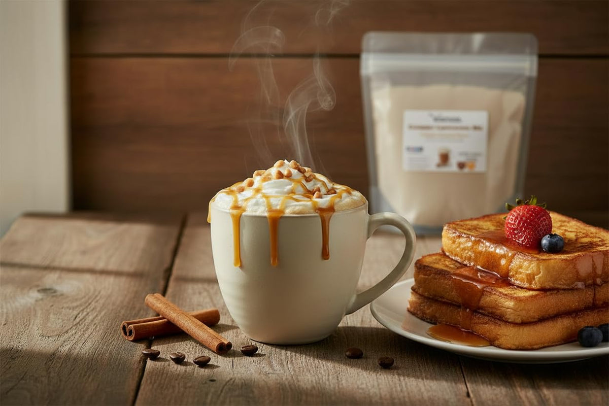 YANKEETRADERS French Toast Cappuccino Mix, Instant Powder, Cinnamon Maple Vanilla Espresso Flavor, Hot or Iced, 5 Lb Bulk