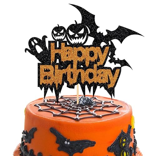 Happy Halloween Cake Topper-Ghost Birthday Cake Pick-Birthday Witch Cake Topper-Halloween Party Decoration Glitter Supplies (278)