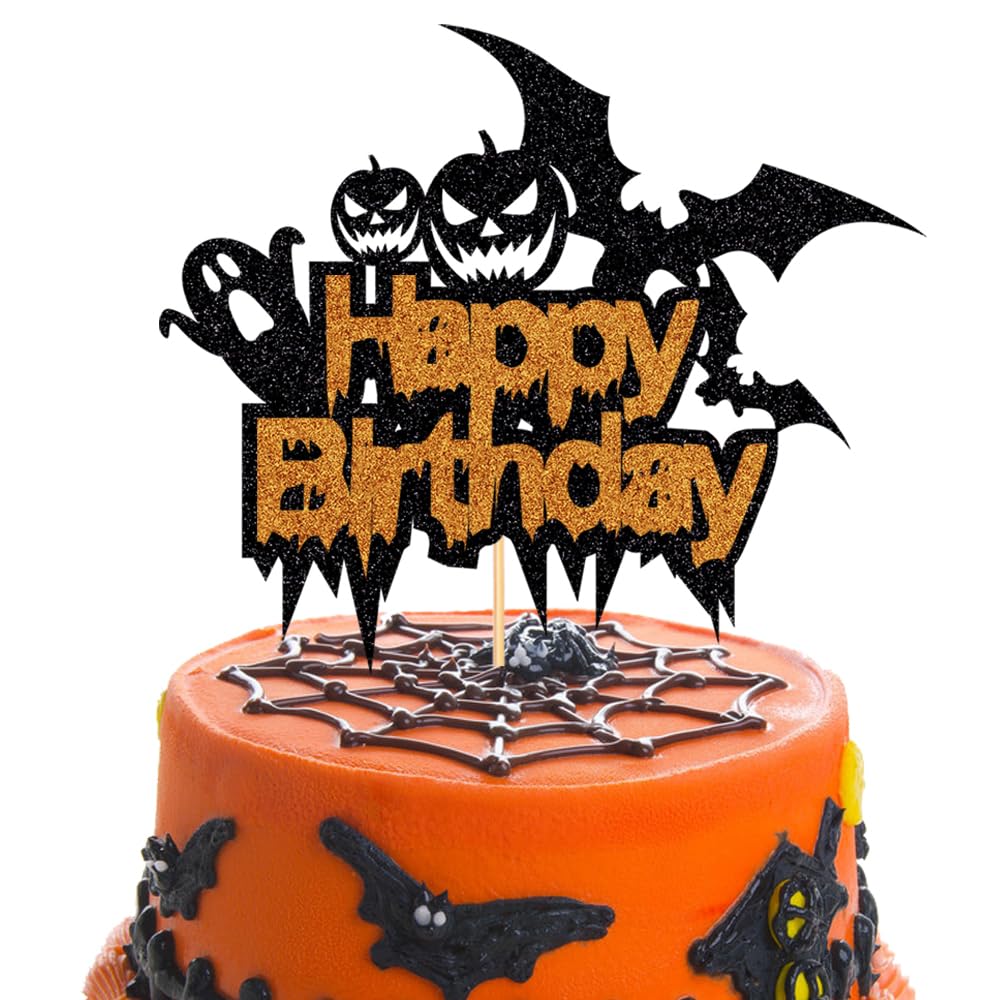Happy Halloween Cake Topper-Ghost Birthday Cake Pick-Birthday Witch Cake Topper-Halloween Party Decoration Glitter Supplies (278)