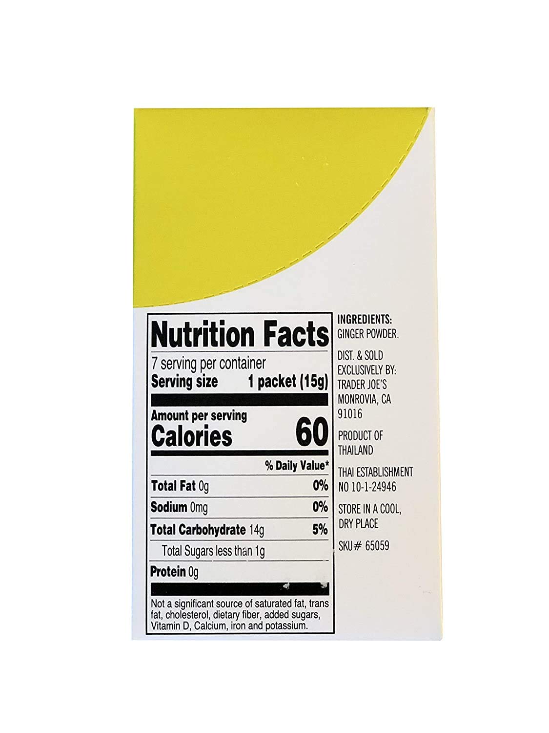 Trader Joe's 100% Natural Ginger Drink Mix 7 - 0.5oz (15g) Packets.