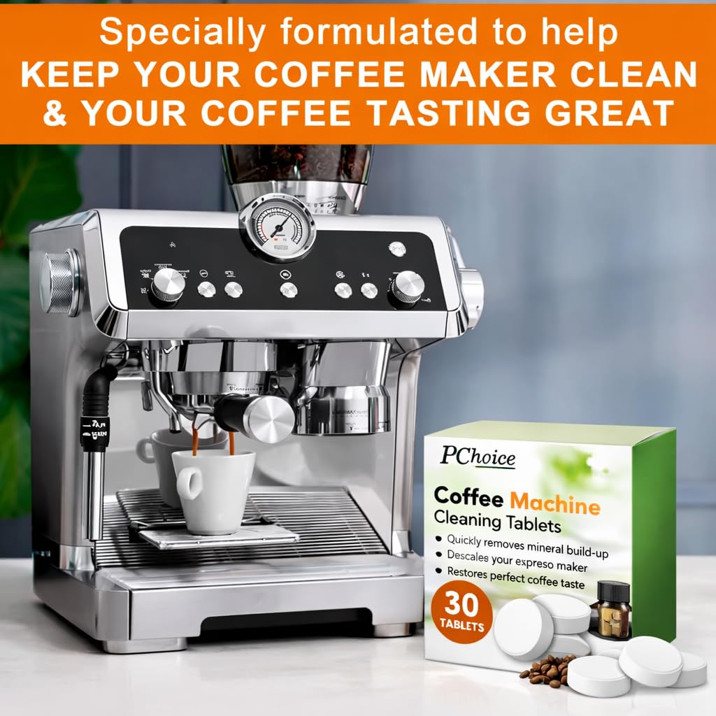 PChoice Coffee Machine Cleaning Tablets 30 Count - Descaler & Mineral Buildup Remover, Compatible with Ninja, Delonghi, Nespresso, Keurig & All Coffee