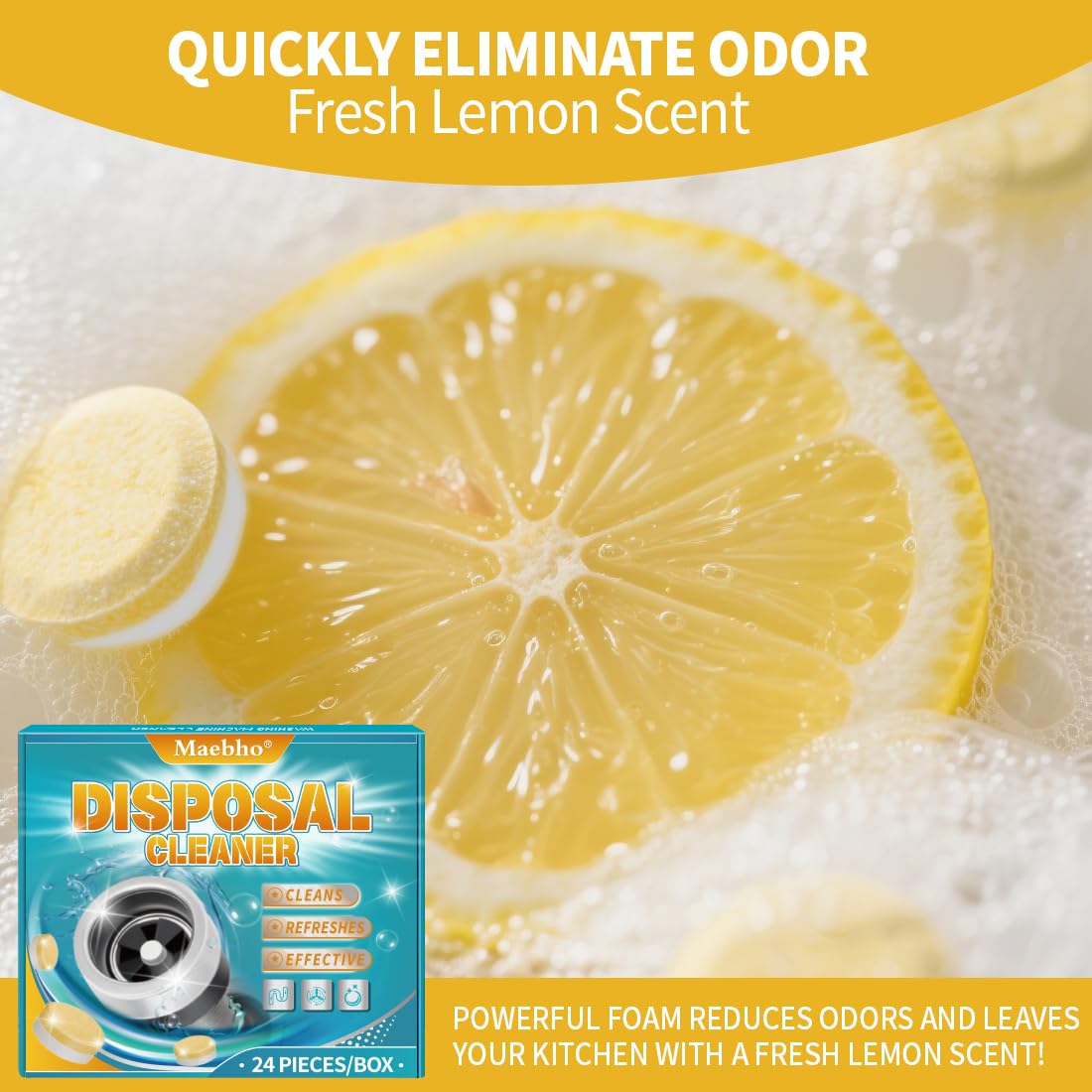 Garbage Disposal Cleaner and Deodorizer Tablets 24-Pack,Septic Safe Sink and Drain Foaming Clean Tablets,Quickly Eliminates Odors,Powerful Foaming