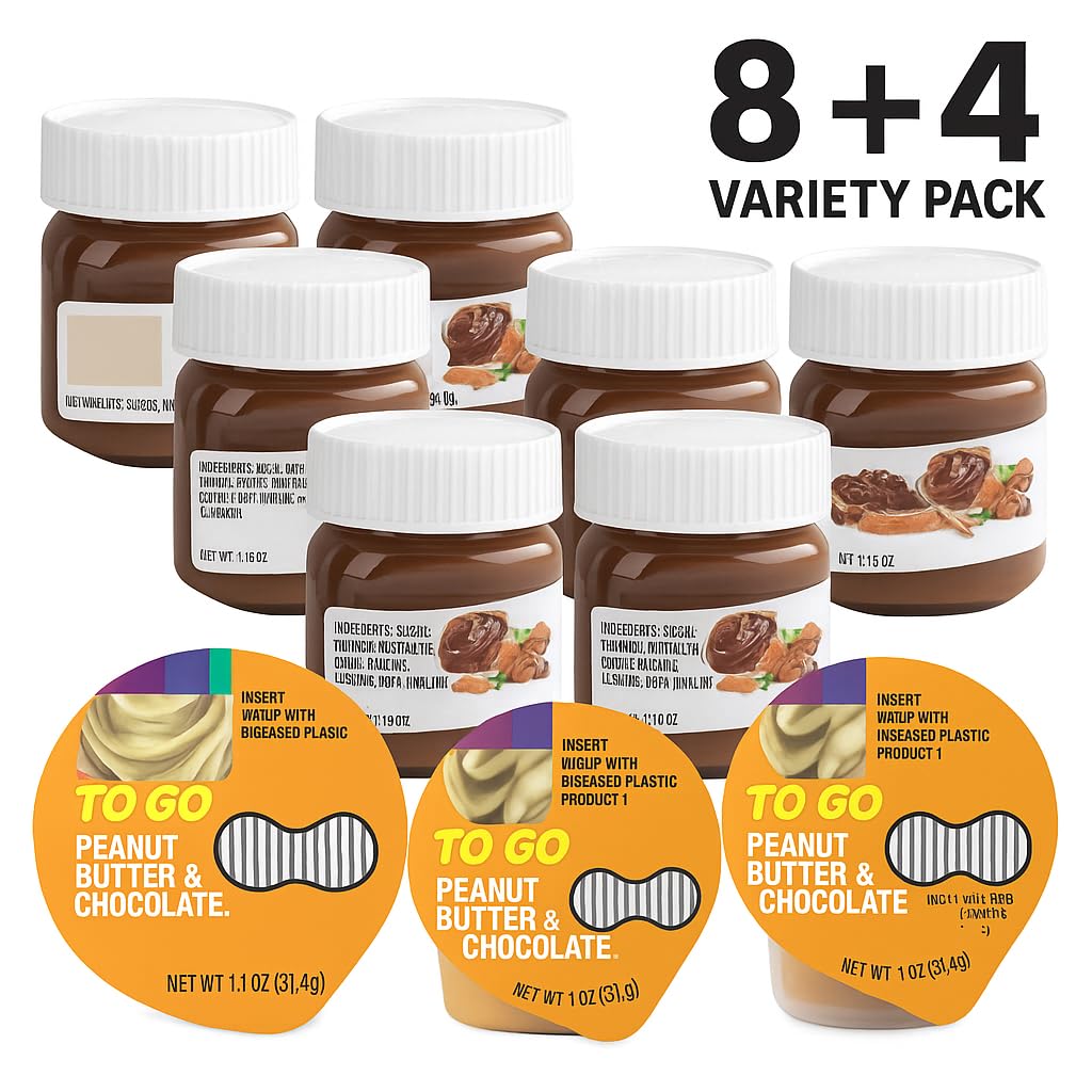 Hazelnut Spread & Peanut Butter Chocolate Snack Variety Pack - Mini Single Serve Cups for Lunchbox, Kids Snacks, Breakfast, School, Travel, Portion