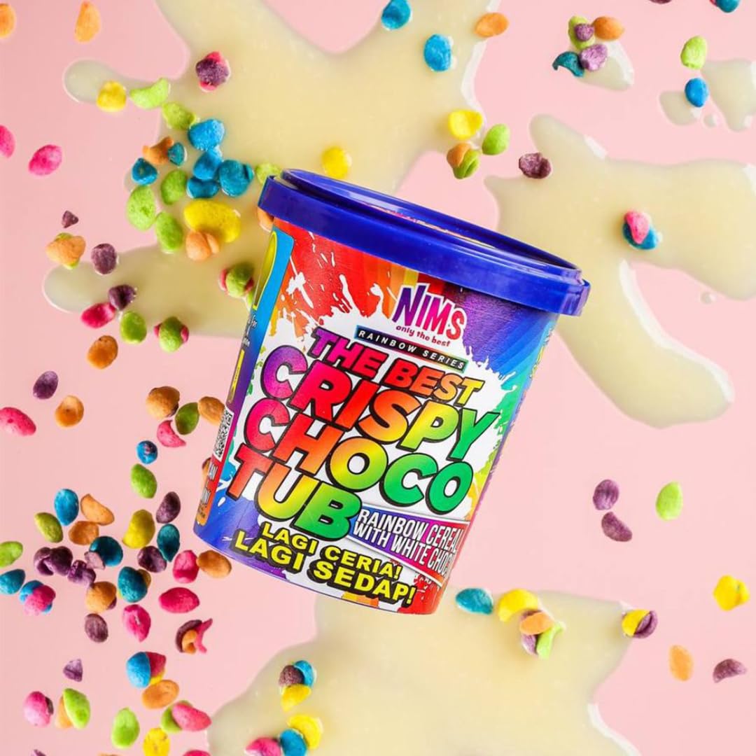NIMS Crispy Choco Tub - Mixed Milk Chocolate & Crunchy Snack, Sweet Party Treat, Multi-Flavor Treat, 8.82 oz (250 gm), pack of 4 (Mini Rainbow Crunch)