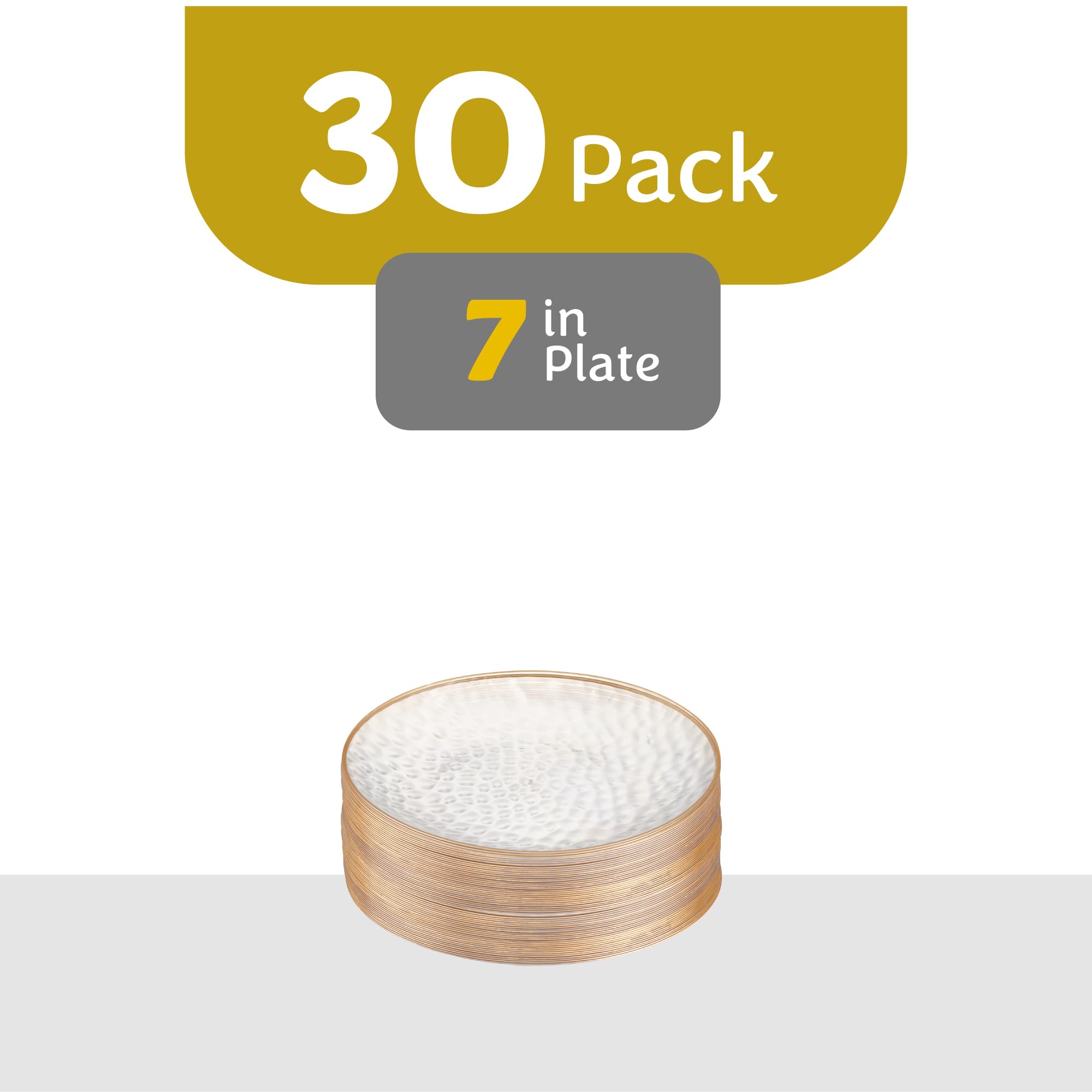 PLASTICPRO 30 Pack Hammered Plastic Plates Heavyweight Disposable Plastic Plates Elegant Clear Hammered Rim Platsic Party Dishes (Hamered Clear