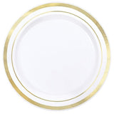 White Premium Plastic Round Plates With Gold Trim - 6.25" (Pack Of 20) - Elegant Disposable Dinnerware For Weddings, Parties & Events