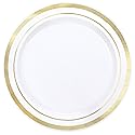 White Premium Plastic Round Plates With Gold Trim - 6.25" (Pack Of 20) - Elegant Disposable Dinnerware For Weddings, Parties & Events