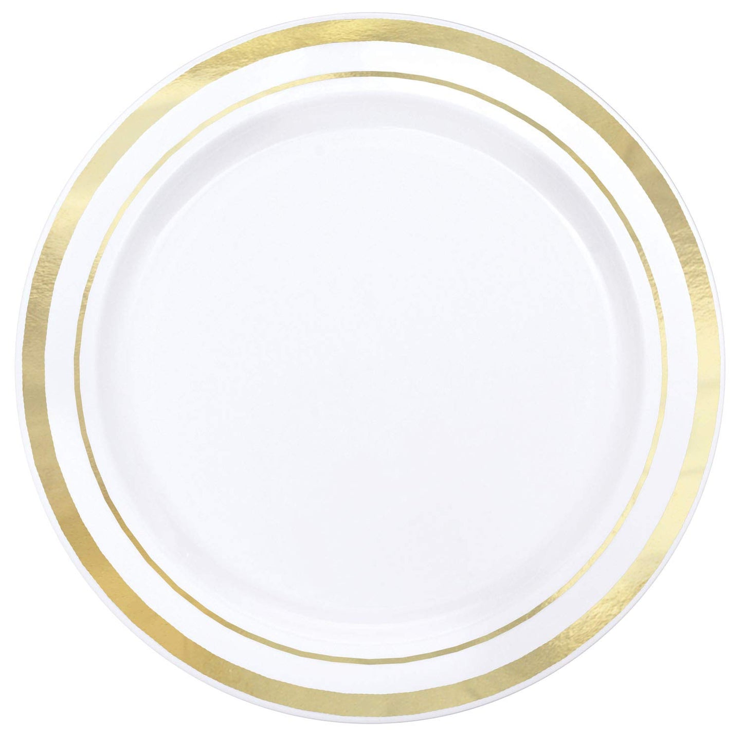 White Premium Plastic Round Plates With Gold Trim - 6.25" (Pack Of 20) - Elegant Disposable Dinnerware For Weddings, Parties & Events
