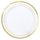 White Premium Plastic Round Plates With Gold Trim - 6.25" (Pack Of 20) - Elegant Disposable Dinnerware For Weddings, Parties & Events