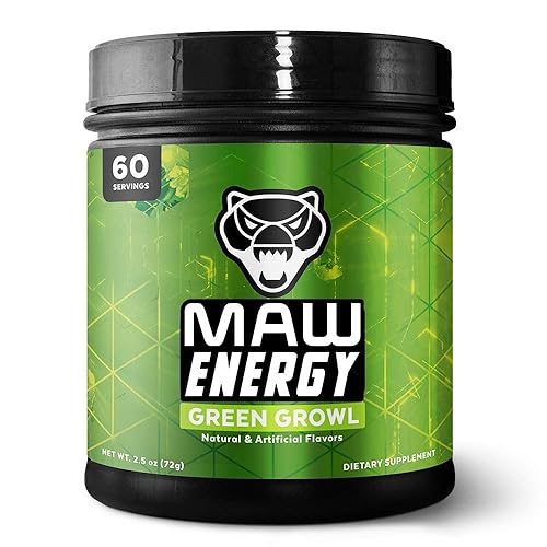 MAW Energy - Energy Drink for Gamers - Simple Powder Mix that Tastes Great - No Sugar - 60 Serving Jar (Green Growl))