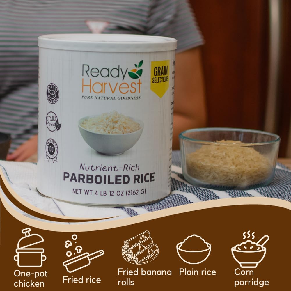 Ready Harvest Emergency Food - Parboiled White Rice | Survival Food | Pantry Staples | #10 Can | 30-Year Shelf Life | 4 lbs | Cans Filled to the Top