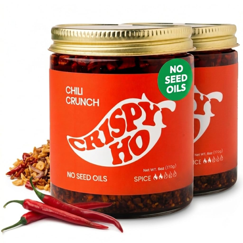 CRISPY HO OG Chili Crunch - Premium Chili Crisp, No Seed Oils, Avocado Oil, Crunchy Garlic & Shallots - Spicy, Savory, Umami - Vegan, Gluten Free, No
