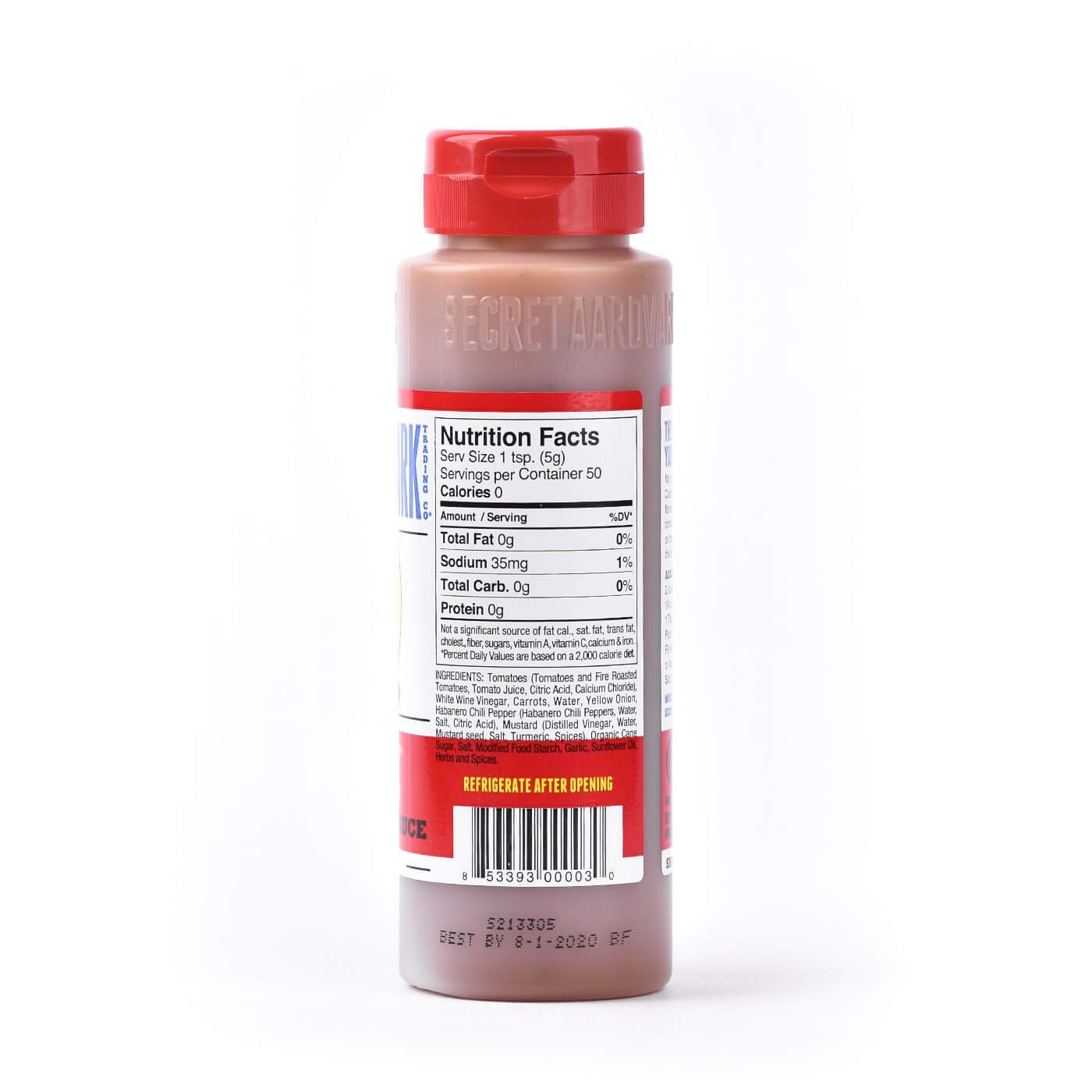 Secret Aardvark Habanero Hot Sauce - Habanero Peppers & Roasted Tomatoes, Medium Spiced Hot Sauce, BBQ Sauce, Non-GMO, Low Sugar, Low Carb, Hot Sauce