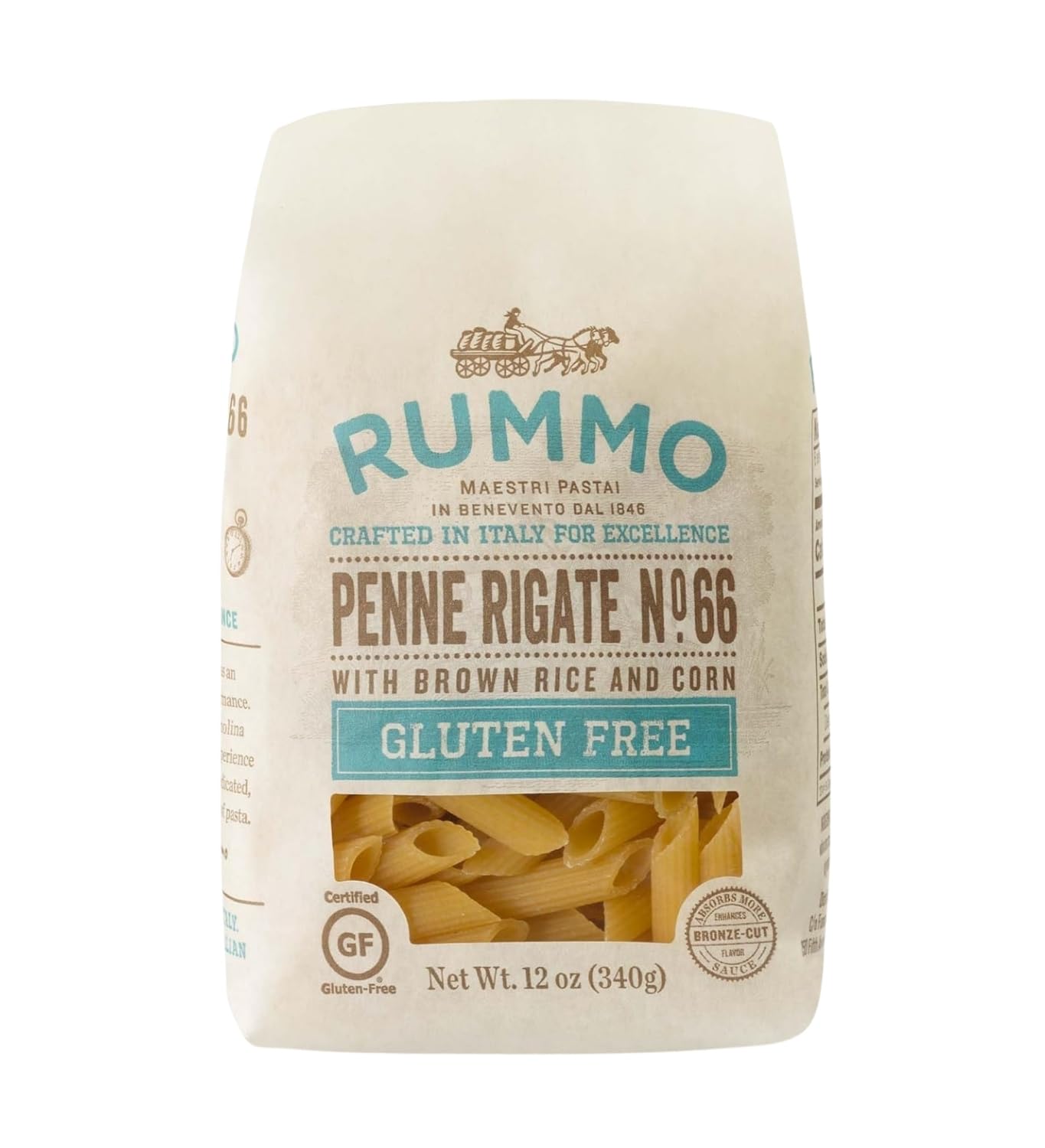 Rummo Penne Rigate - 12 OZ - Corn & Rice Pasta for Family Dinners & Baked Pasta Dishes - Traditional Italian Style - Classic Cut - Dry Pantry Pack