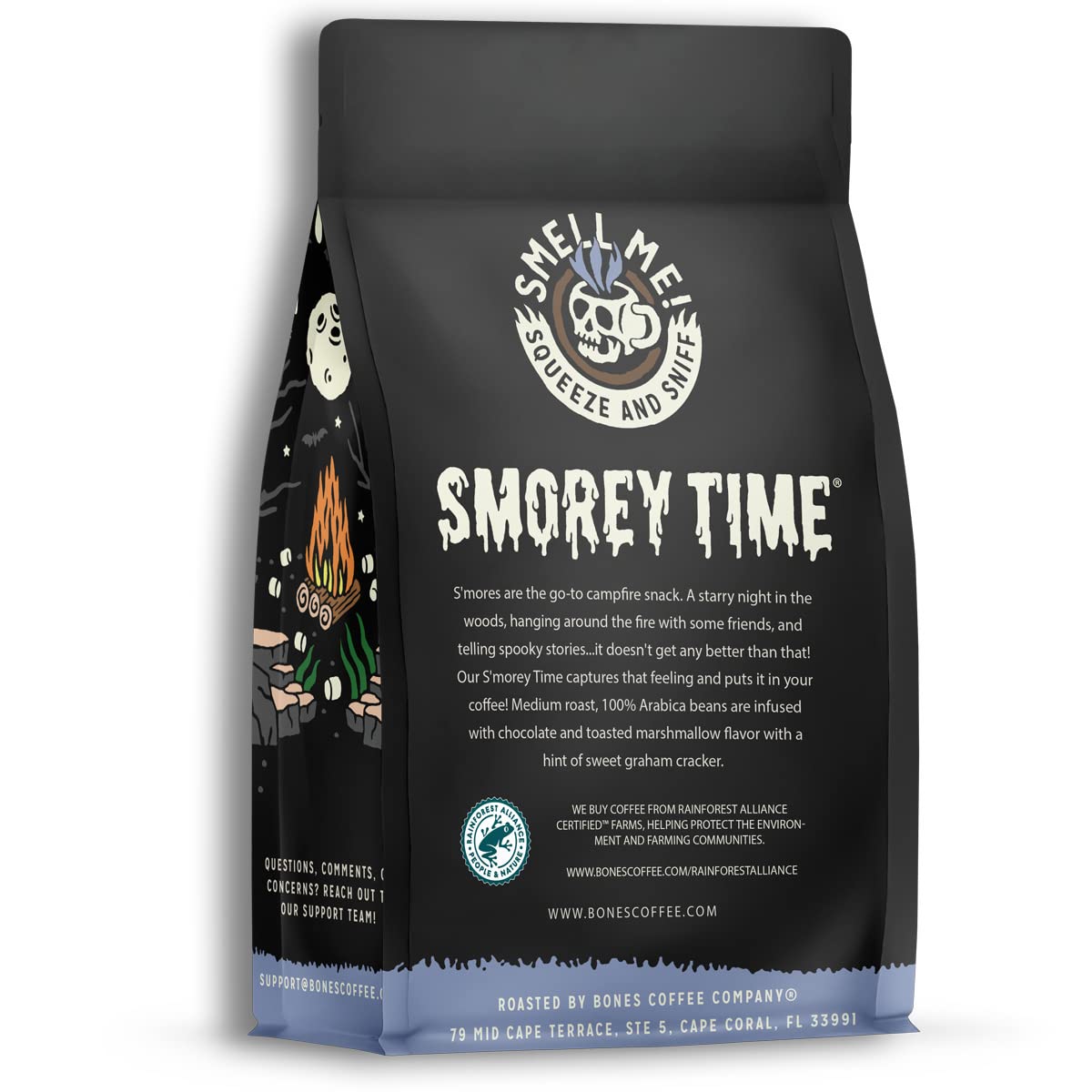 Bones Coffee Company S'morey Time, S'mores and Graham Crackers Flavored Coffee, Medium Roast Low Acid Arabica Beans Compatible with Auto drip