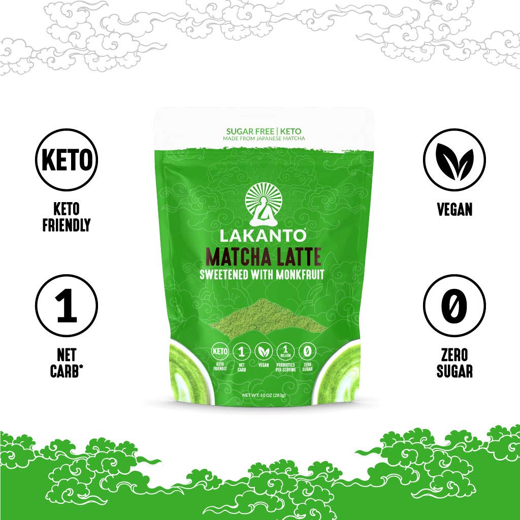 Lakanto Sugar Free Matcha Latte - Green Tea Powder with Shelf Stable Probiotics and Fiber, Sugar Free, Monk Fruit Sweetener, Keto Diet Friendly