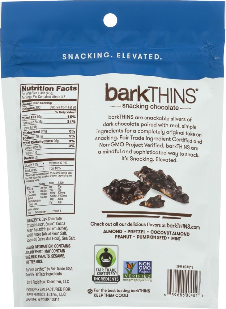 barkTHINS Dark Chocolate Pretzel with Sea Salt Snacking Chocolate 4.7 oz (4 Pack)