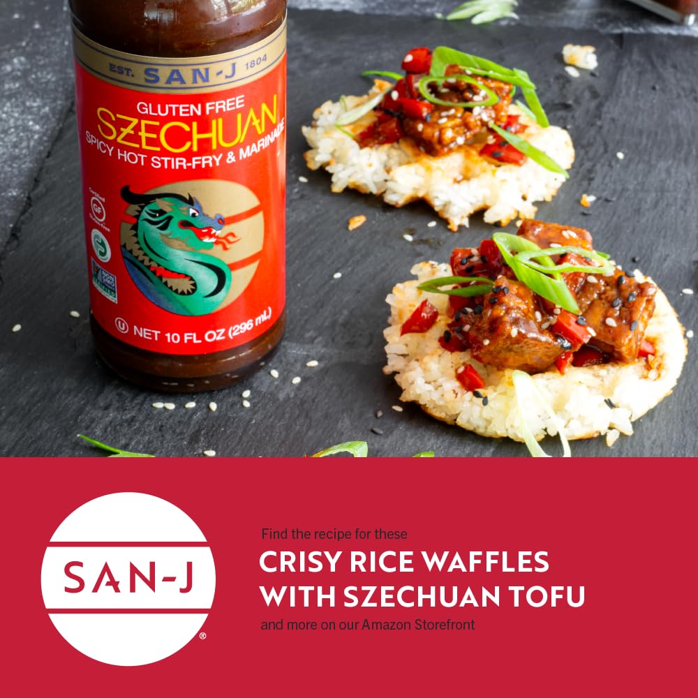 San-J Gluten Free Szechuan Cooking Sauce - Szechuan Sauce, Szechuan Dipping Sauce, Hot & Spicy Marinade & Stir Fry Sauce, Kosher, Non-GMO, No