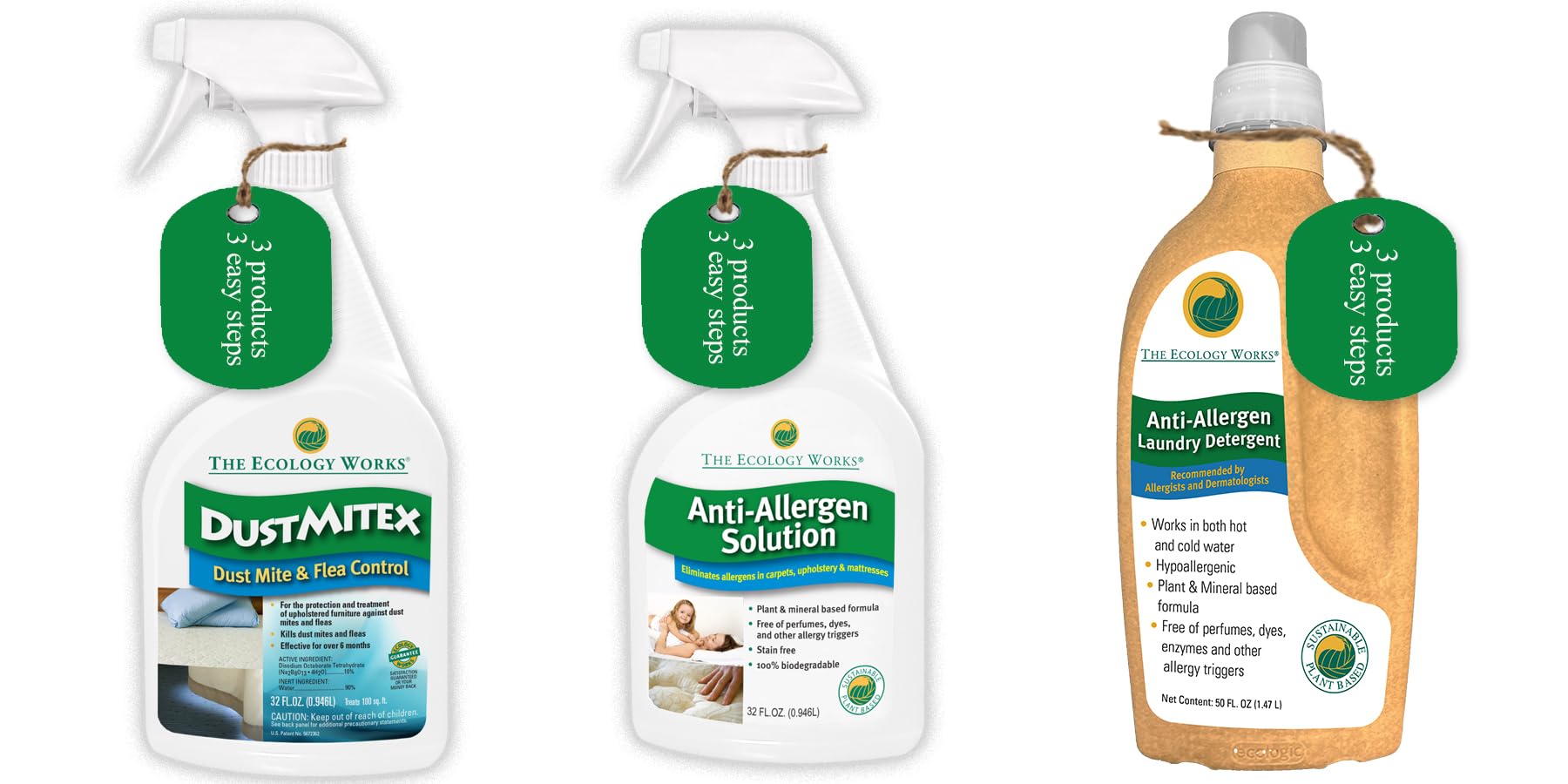 Complete Home Allergen Kit| Dust Mite Killer, Allergen Spray and Anti Allergen Laundry Detergent Trio