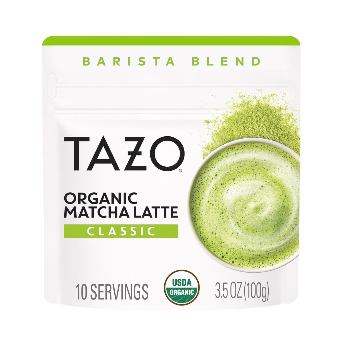 TAZO Organic Classic Matcha Latte, Barista Blend Matcha Powder, 10 Servings, Café?Quality Matcha, Lightly Sweetened with Organic Sugar, Easy to Make