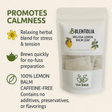 Blentolia Lemon Balm Tea - Melissa Officinalis Herbal Tea Bags - Calming & Soothing - 100% Natural Leaves - 30 Caffeine-Free Tea Bags