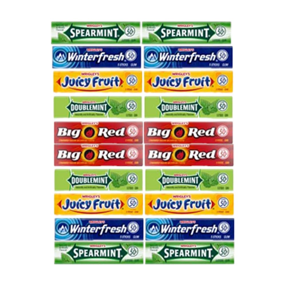 Bulk Bites Wrigley's Chewing Gum Assortment 40 Packs - 8 of Each (5 Flavors) Doublemint, Spearmint, Juicy Fruit, Big Red, Winterfresh Bulk