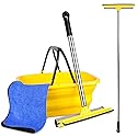 Windshield Car Squeegee and Collapsible Washing Bucket Combo Set, 2 in 1Window Squeegee with Long Handle