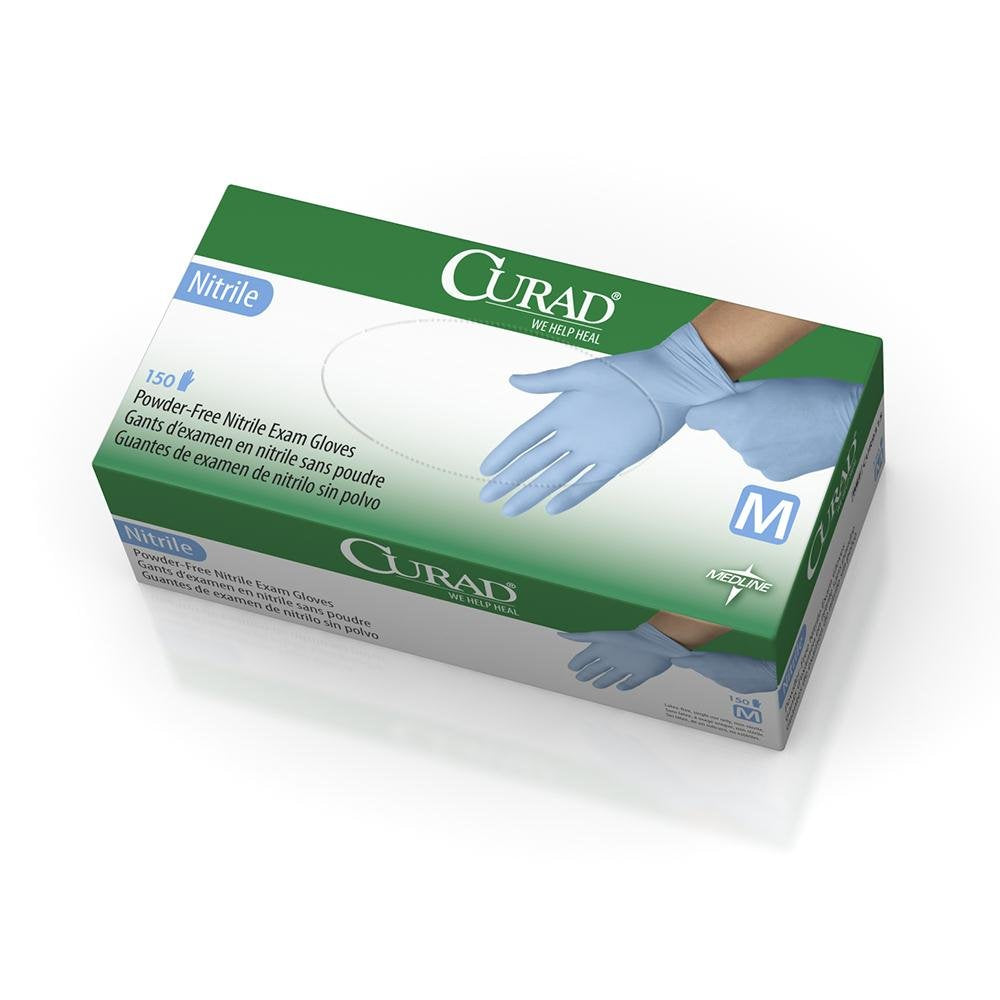 Curad - CUR9315 Nitrile Exam Gloves, Latex Free, 9" Length, Medium, Blue, 150 Count
