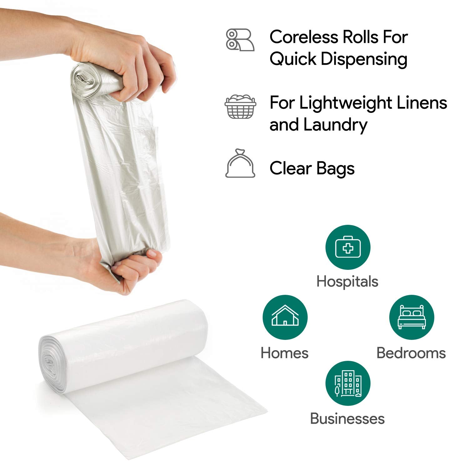 33 Gallon Clear Garbage Can Liners, 250 Count - 30-40 Gallon Large Trash Can Liners - High Density, Thin, Lightweight, 10 Microns -For Office, Home