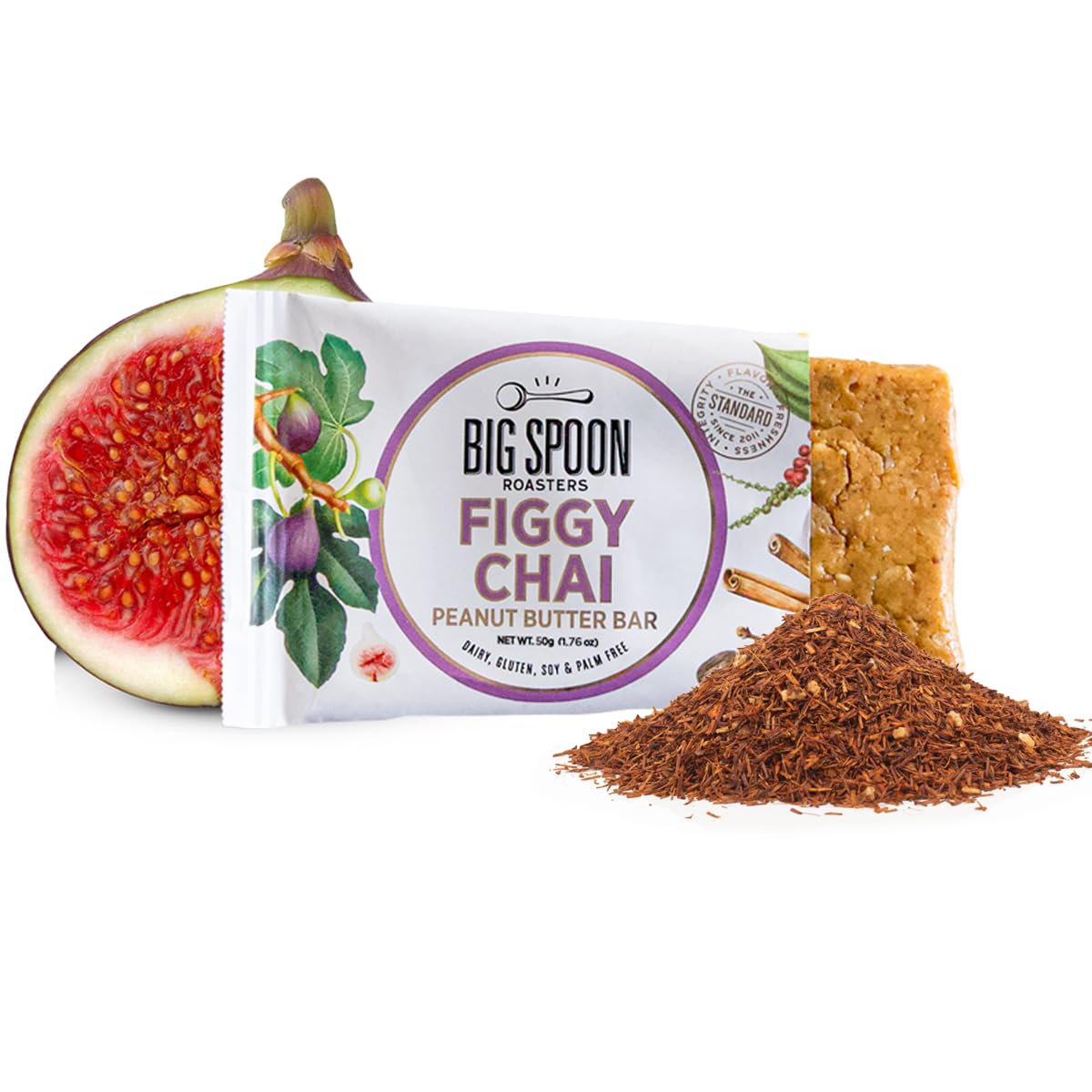 Big Spoon Roasters Figgy Chai Nut Butter Bars - Low Carb, High Protein Bars w/Pea Protein - Vegan Energy Snacks w/Peanut & Almond Butter