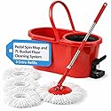 Pedal Spin Mop and 7LT Bucket Floor Cleaning System with 3 Extra Microfiber Mop Replacement Refills - Labor-Saving Foot Pressure Spin Mop