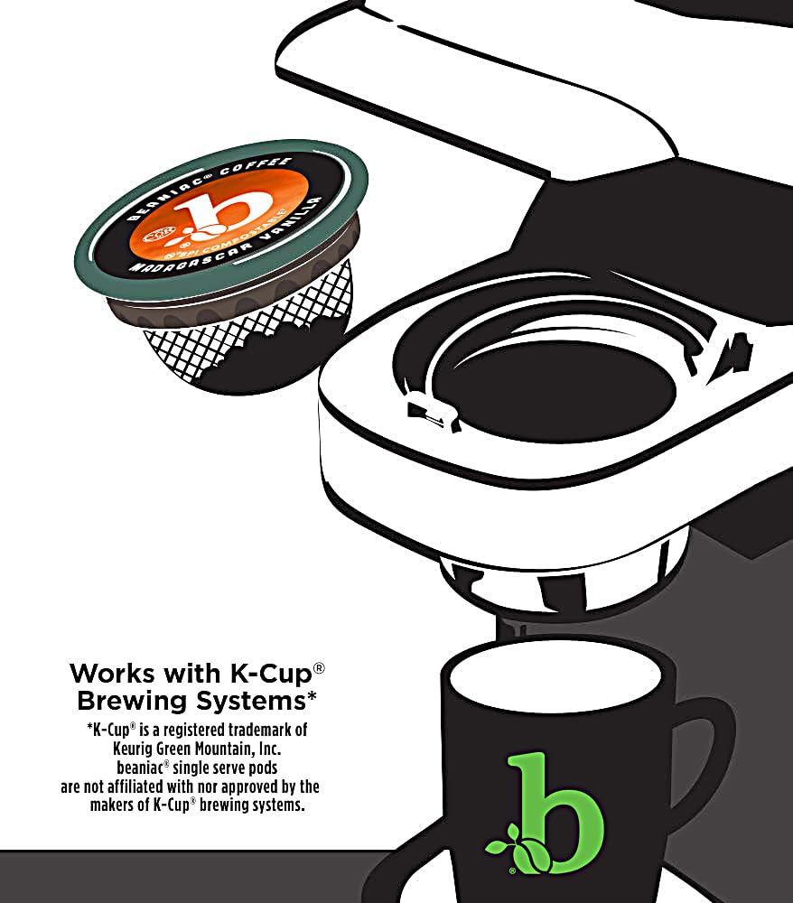 beaniac Flavor Freak Madagascar Vanilla, Flavored Light Roast, Single Serve Compostable K Cup Coffee Pods, Arabica Coffee with Natural Flavors, Keurig