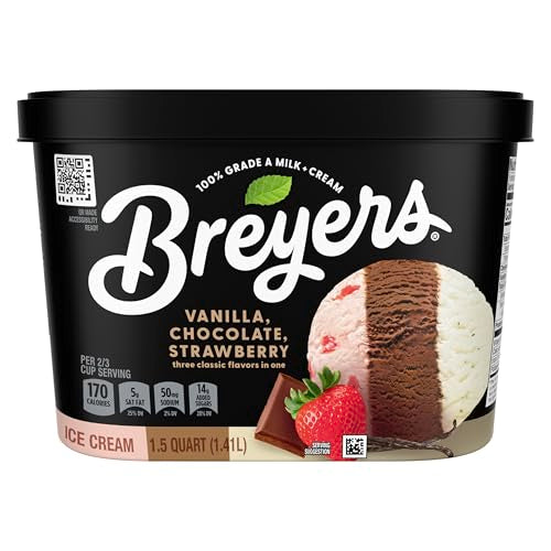 Breyers Original Ice Cream for a Delicious Frozen Treat Vanilla Chocolate Strawberry Made with 100% Grade A Milk and Cream, 48 Oz