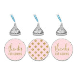 Andaz Press Gold Glitter Print Chocolate Drop Labels Stickers, Thanks for Coming! Polka Dots, Blush Pink, 216-Pack, Not Real Glitter, for Kisses Party