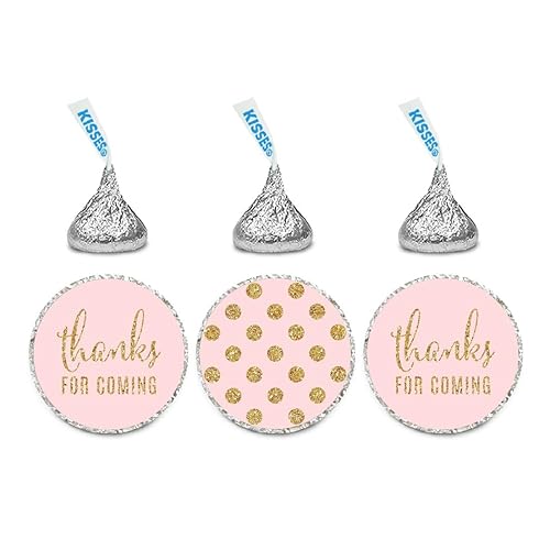 Andaz Press Gold Glitter Print Chocolate Drop Labels Stickers, Thanks for Coming! Polka Dots, Blush Pink, 216-Pack, Not Real Glitter, for Kisses Party