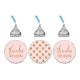 Andaz Press Gold Glitter Print Chocolate Drop Labels Stickers, Thanks for Coming! Polka Dots, Blush Pink, 216-Pack, Not Real Glitter, for Kisses Party