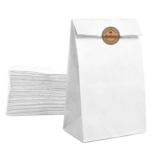 Paper Lunch Bags 100 Count Large White Lunch Bags Sacks Kraft White Paper 8LB Strong for Small Business