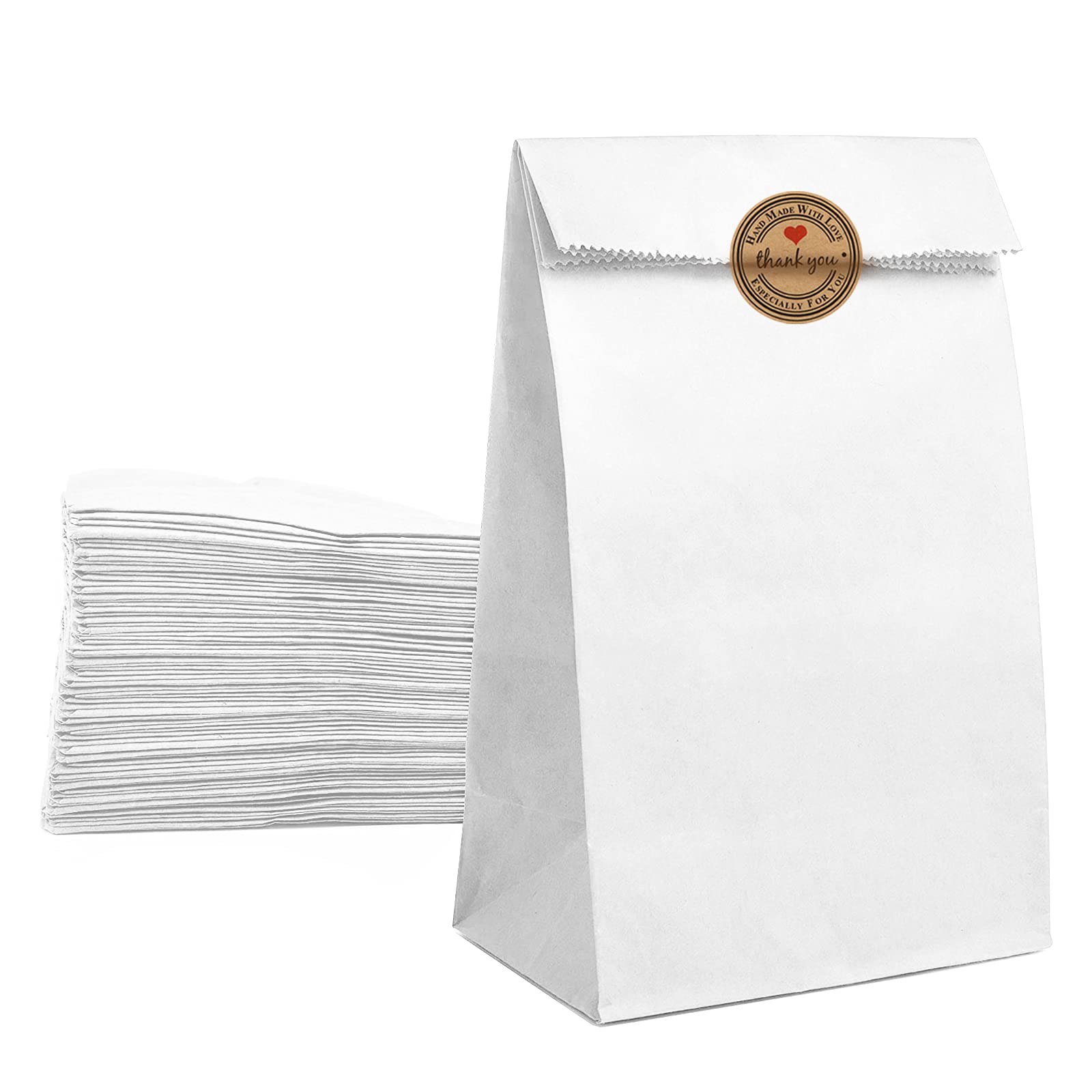 Paper Lunch Bags 100 Count Large White Lunch Bags Sacks Kraft White Paper 8LB Strong for Small Business