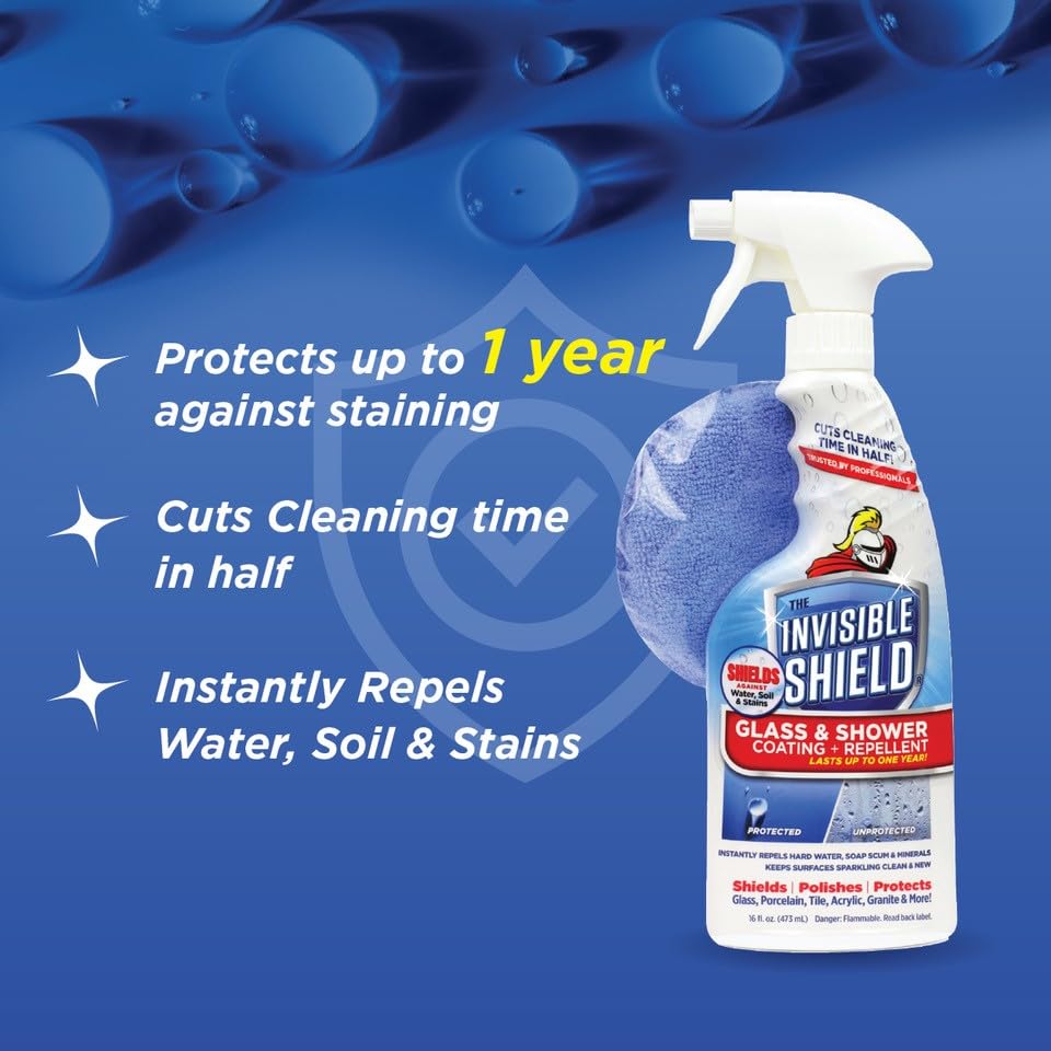 Invisible Shield Protective Glass Shower Coating for Showers, Mirrors, Windows, Tile to Repel Soap Scum and Hard Water Minerals for Easier Cleaning (2