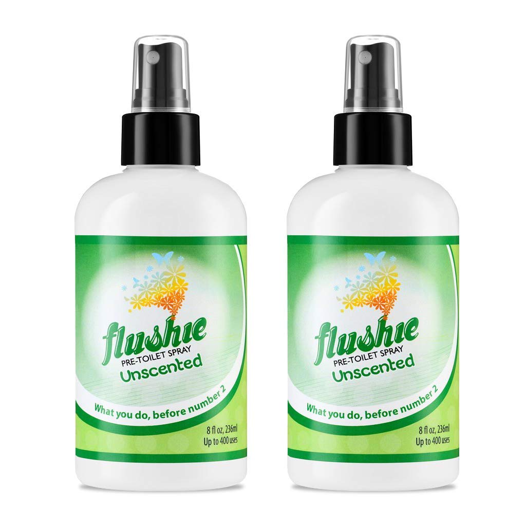 Flushie Pre-Toilet Spray 8-Ounce Bottle, Bathroom Deodorizer Perfect for Travel 8oz 1 Pack (Unscented, 3 Pack)
