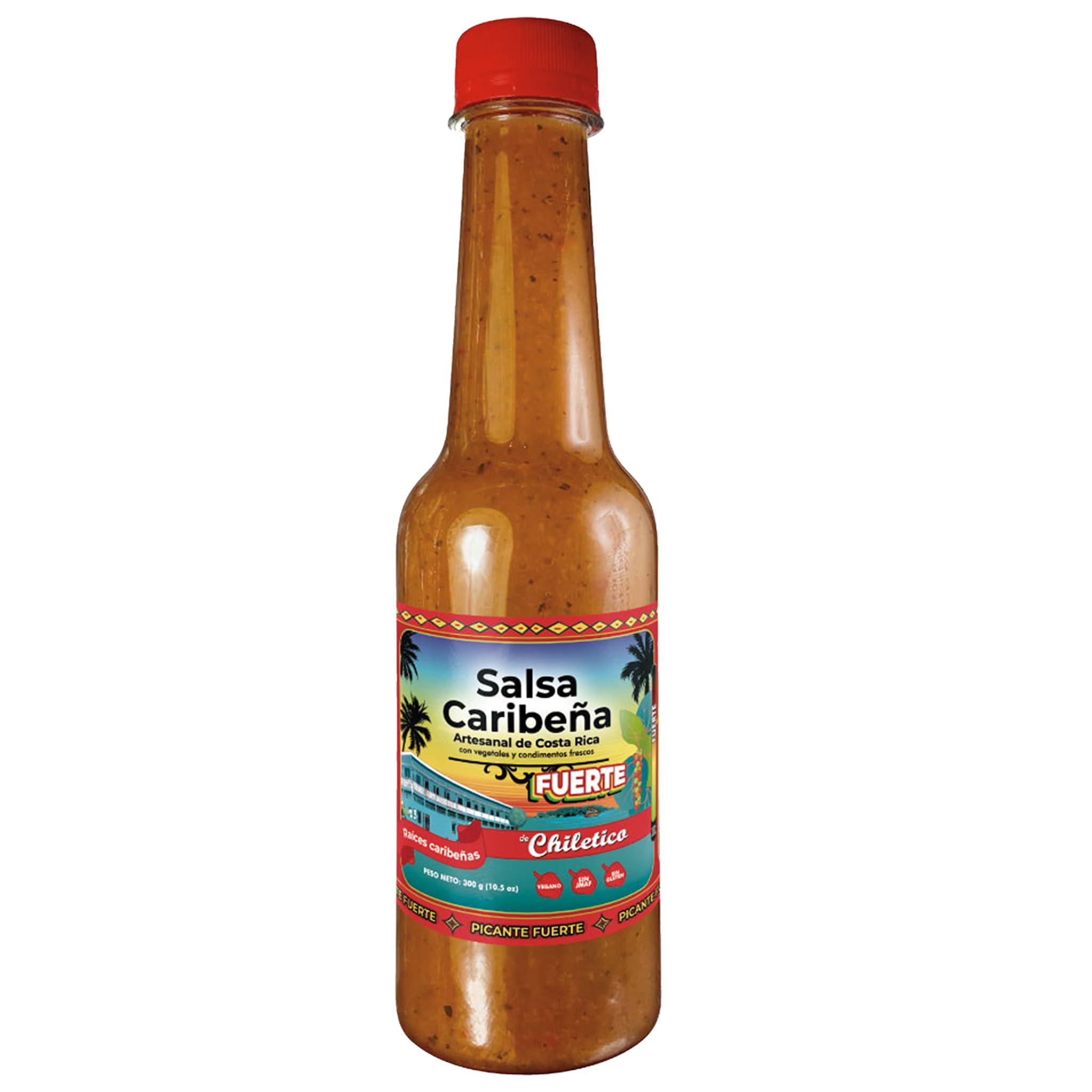 Chiletico Caribbean Hot Sauce, Strong Heat Level Handcrafted from Costa Rica with Fresh Vegetables and Natural Spices - Gourmet Flavor, 10.5 fl oz