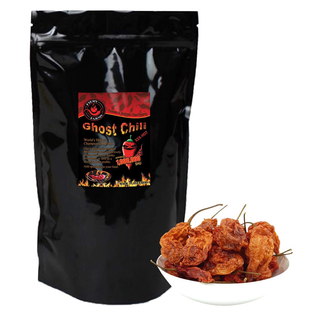 Bhut Jolokia Whole Smoked Dried Pods by Magic Plant | Rich Smoky Bold Flavor Superhot Ghost Pepper (1lb Bulk)