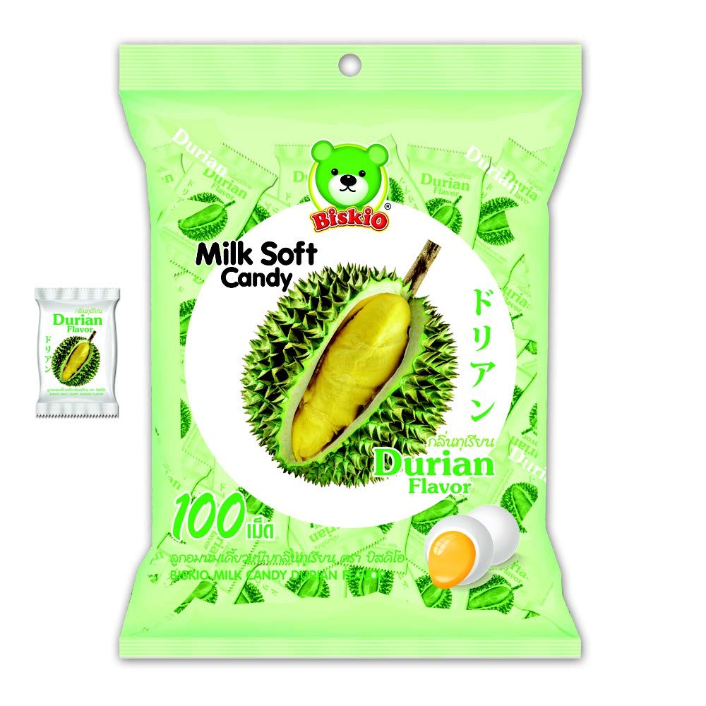 Biskio Brand, Milk Soft Candy Durian Flavor 100 tablet, Size 380g