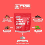 Strong Coffee Co. Vanilla Instant Latte Travel Pack | Organic Coffee with 15g Collagen Protein | Lion’s Mane & L-Theanine | Nootropic Instant Coffee |