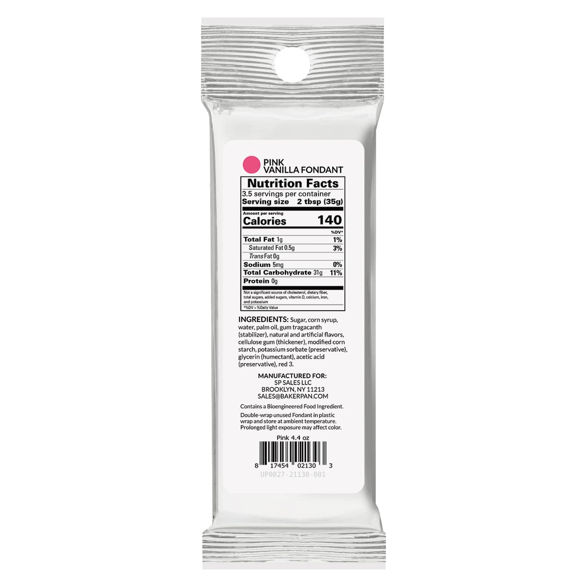 Bakerpan Premium Rolled Pink Fondant for Cake Decorating, Vanilla Flavor - 4.4 Ounces (Made in USA)