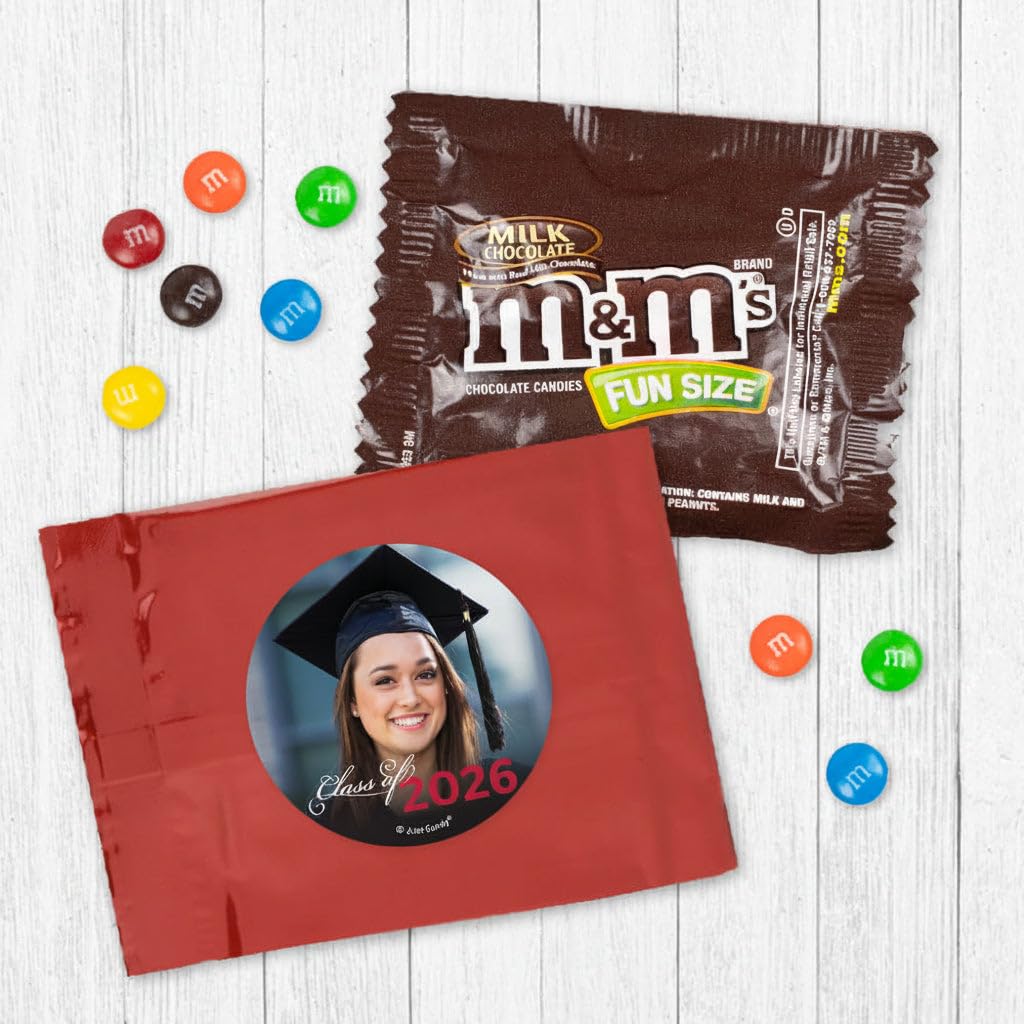 24ct Custom Red Graduation Photo Fun Size Candy Bags With Chocolate Minis