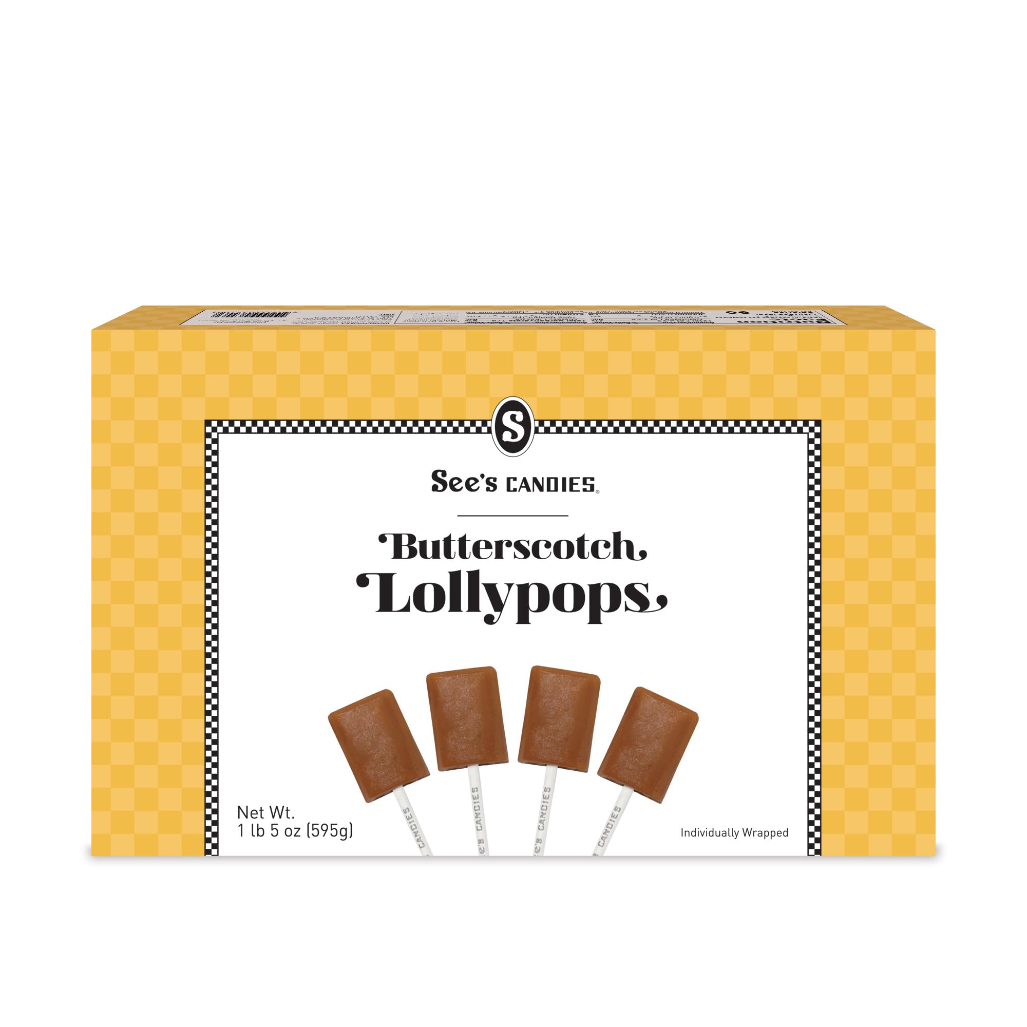 See’s Candies Butterscotch Lollypops - Premium Butterscotch Flavor Lollipops, Long-Lasting Gourmet Candy Gift, 30 Count, 21 oz