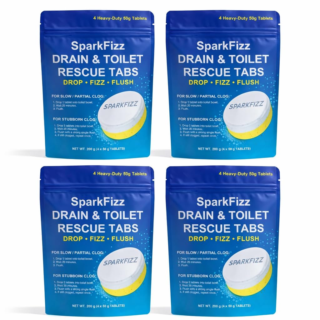 SparkFizz Toilet & Drain Cleaning Tablets - Powerful Foaming Cleaner - Removes Odor & Buildup - Septic Safe - 4/8 / 16 Count (1)