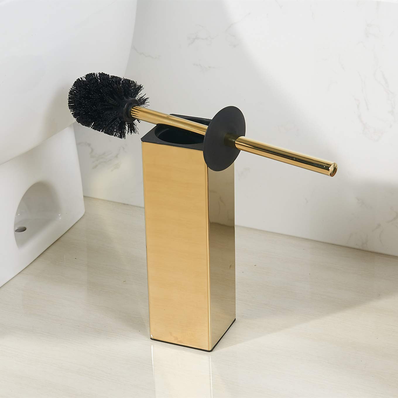 BGL Freestanding Solid Stianless Steel 304 Toilet Bowl Brush and Holder for Bathroom Storage and Organization - Space Saving, Sturdy, Deep Cleaning