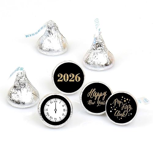 Big Dot of Happiness New Year's Eve - Gold - 2026 New Years Eve Party Round Candy Sticker Favors - Labels Fit Chocolate Candy (1 Sheet of 108)
